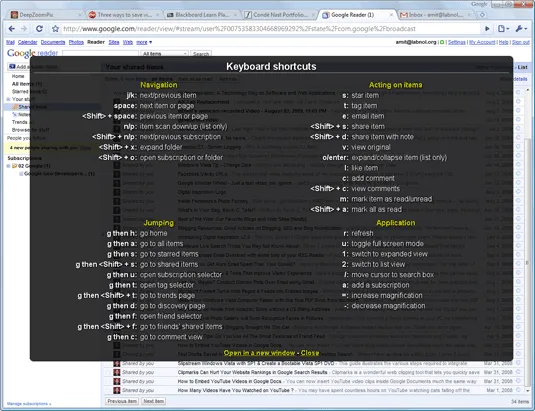 shortcuts window