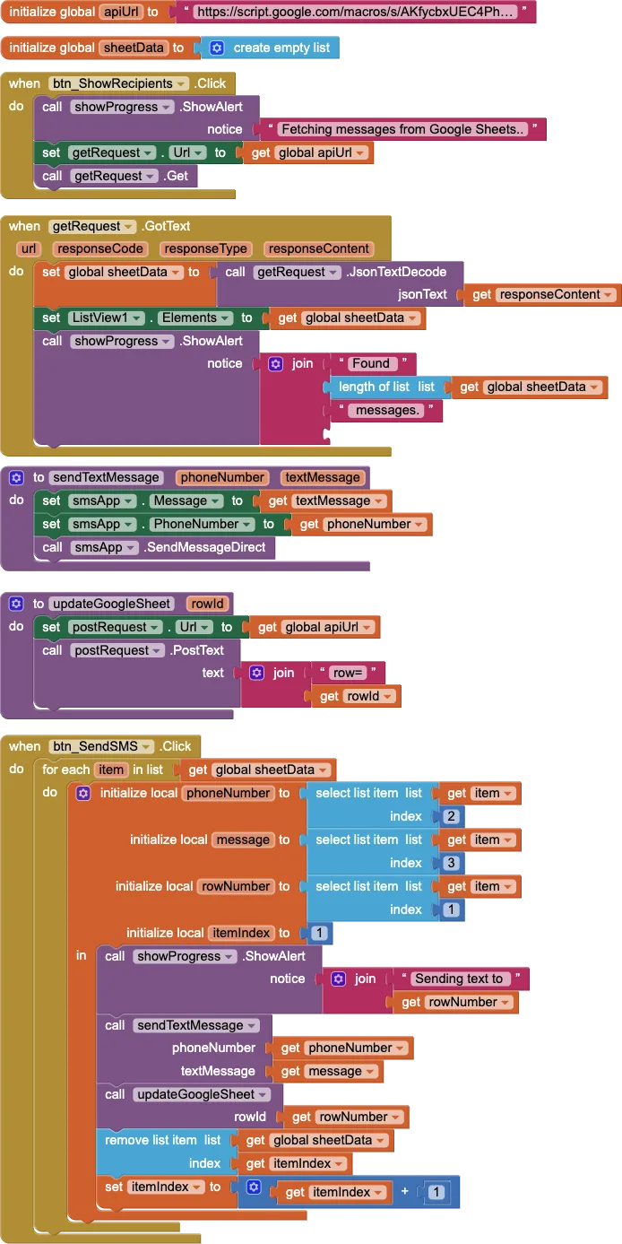 SMS Android App Blocks