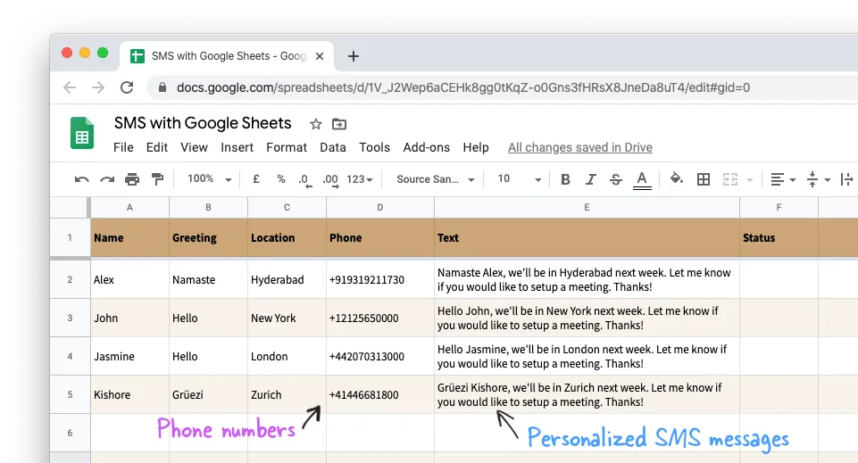 SMS Messages in Google Sheets