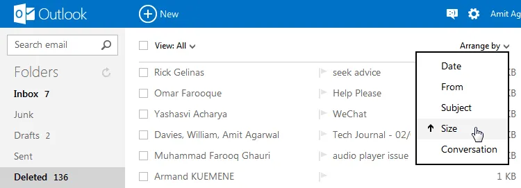 Sort Emails by Size
