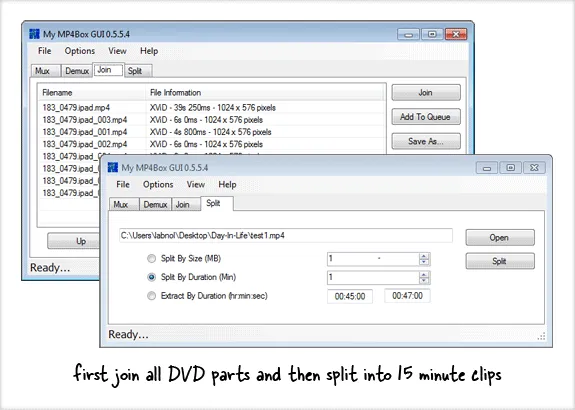 join and split DVD video