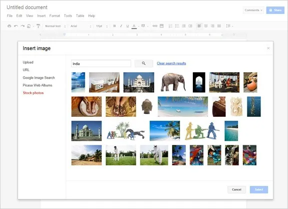 Stock photos in Google Docs