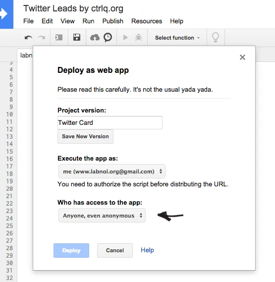 Twitter Leads - Deploy Google App