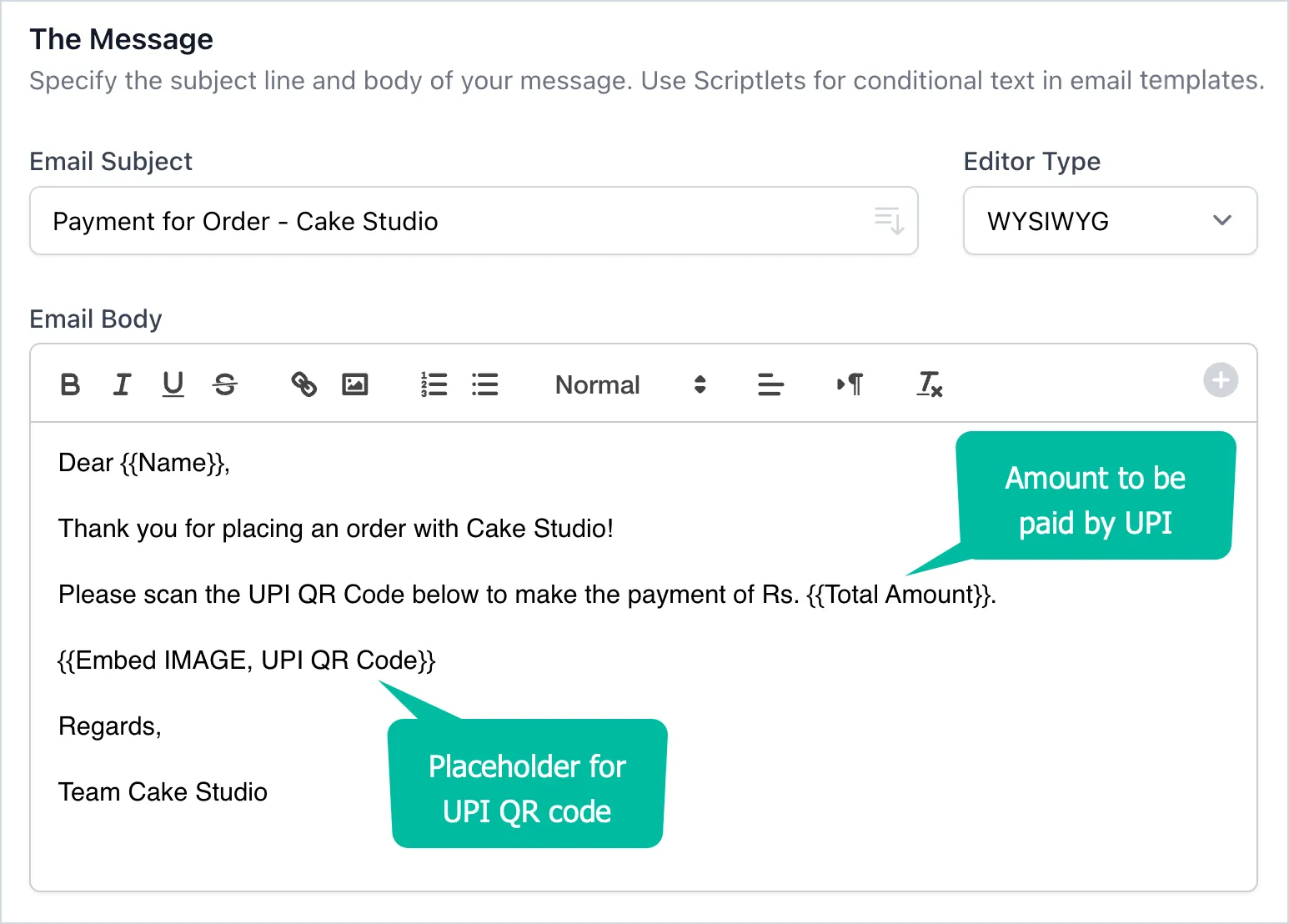 Email Template for UPI Orders