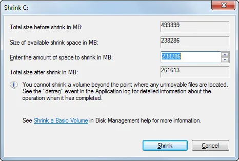 Disk Volume Size