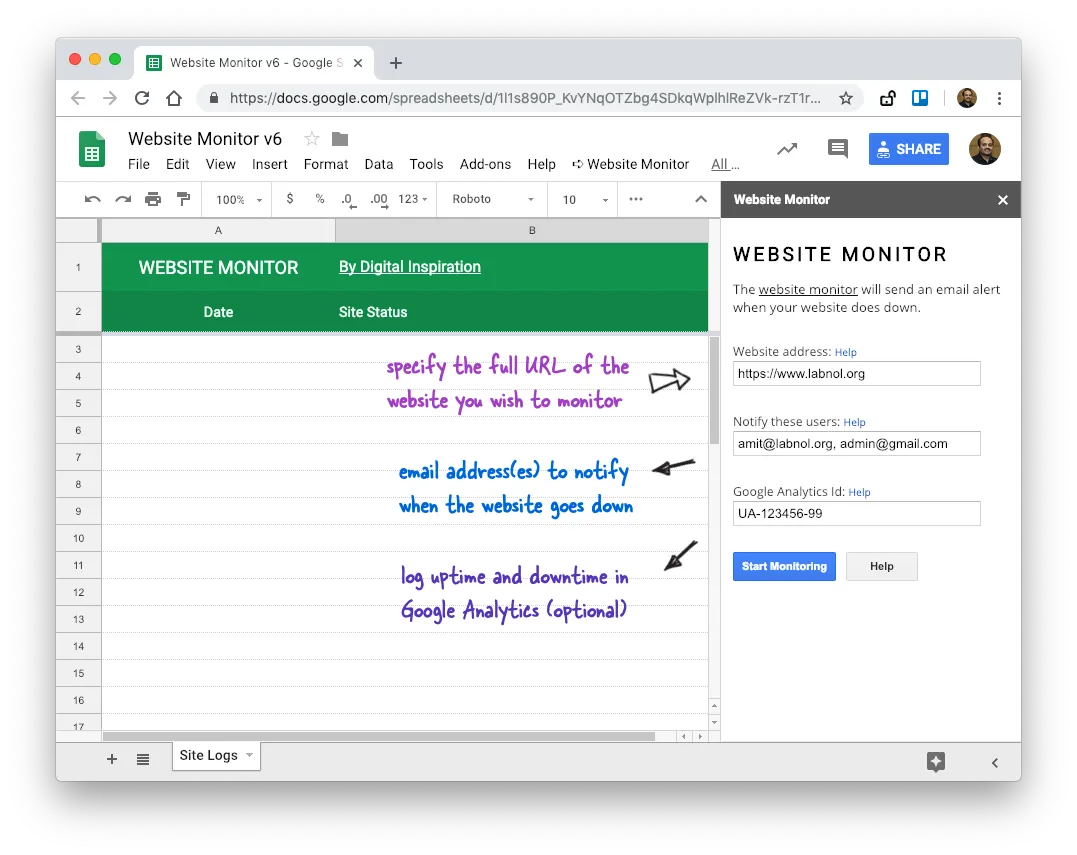 Website uptime monitor