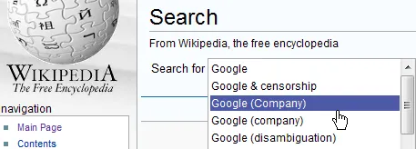 wikipedia search google