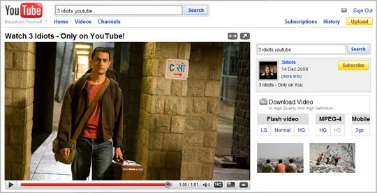 YouTube Movie Screen