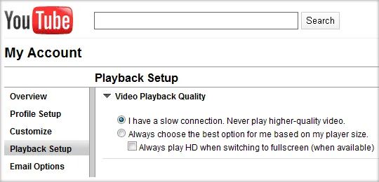 YouTube Playback Setup