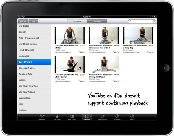 YouTube Video Playlist on iPad