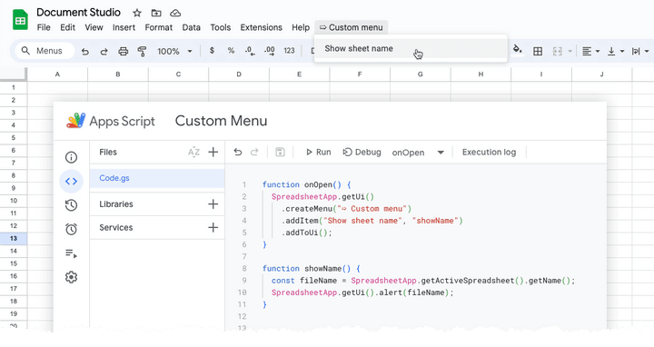 Google Sheets - Custom Menu with Apps Script
